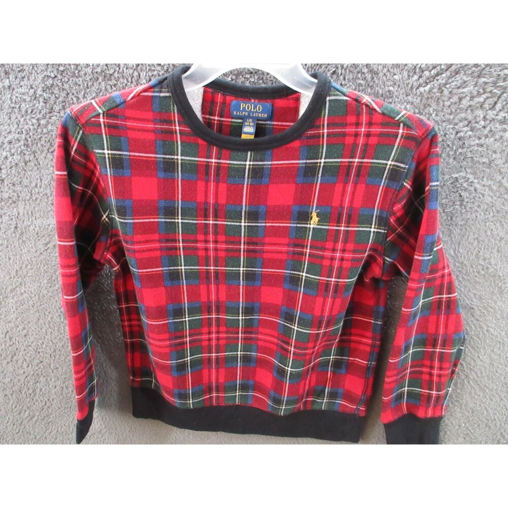 Polo Ralph Lauren Tartan Fleece Sweatshirt Red Youth Size Large (14-16)